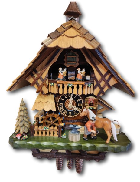 Blacksmith with black forest house 1 day cuckoo clock with music