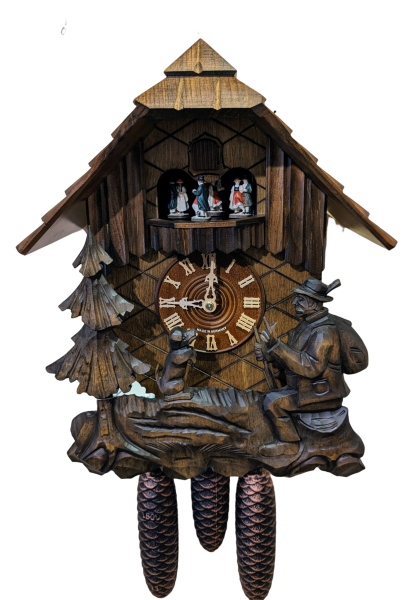 8 days cuckoo clock with forester dog carved