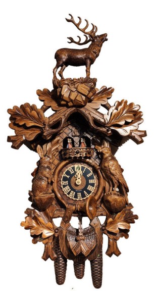 stag, rabbit & hawk with dancers 8 day cuckoo clock with music - Bild 1
