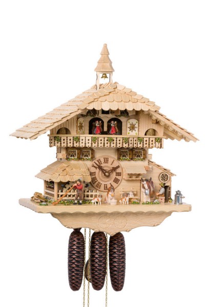 Men melks a cow naturwood 8 day cuckoo clock with music
