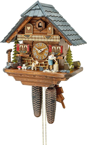 Wood chopper with dog grey roof 8 day cuckoo clock without music