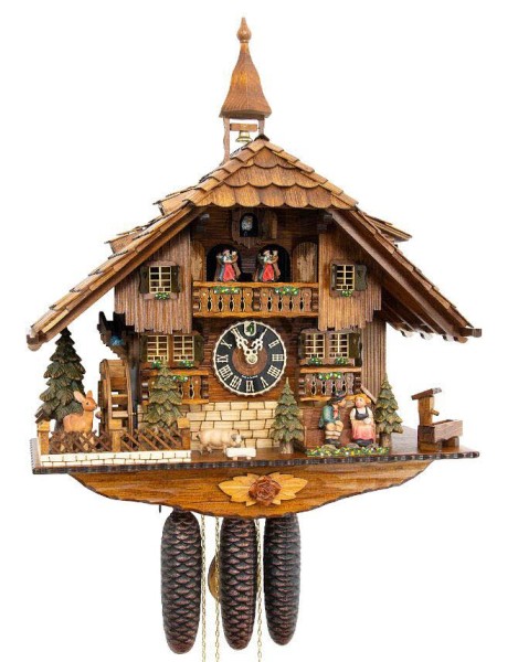 Kissing Couple on the bench 8 day cuckoo clock with music