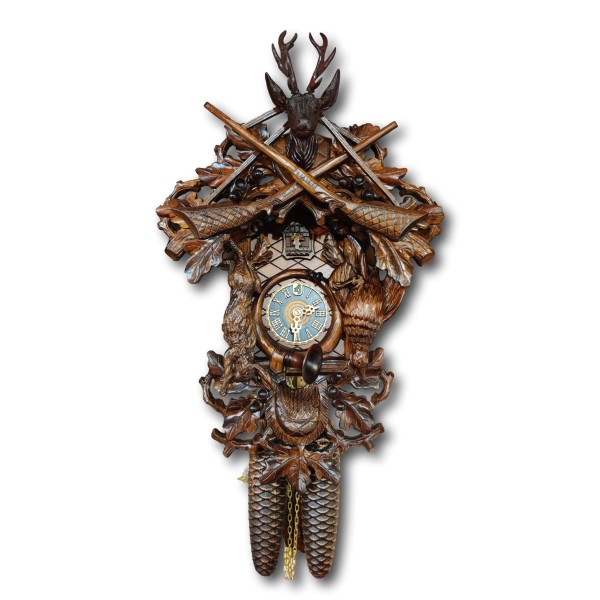8 days cuckoo clock with music hunter carvings deer head with wooden antlers
